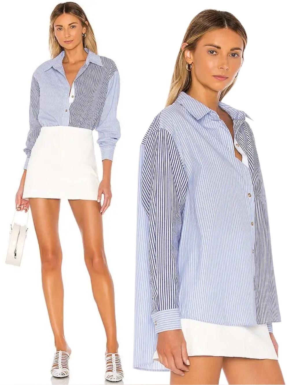 L'Academie Blaise Top Blue Striped Button Down Oversized Shirt Academia Preppy S